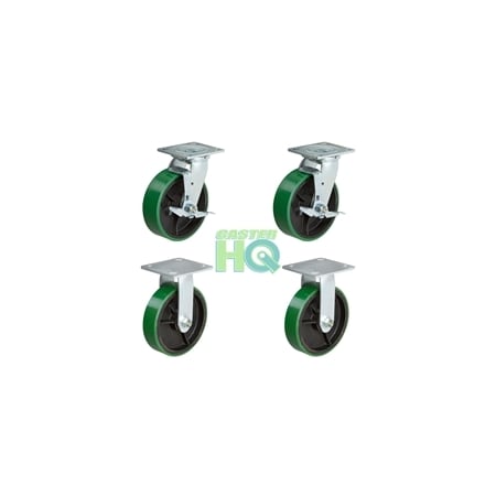 Casterhq 4"x2" Tool Box Kit, Green Polyurethane Wheel, 700 Lbs Capacity CB-9TBGP42